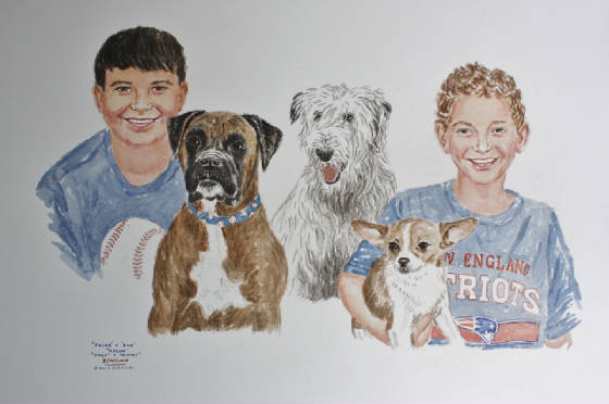 WatercolorPortraits/2Boys3Dogs.jpg